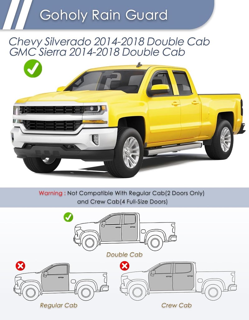 Goholy in-Channel Window Rain Guard for Chevrolet Chevy Silverado/GMC Sierra 2014-2018 Double Cab Rain Guards Side Window Visors Low Profile Vent Visor Window Deflectors Vent Shades Car Accessories - Image 3